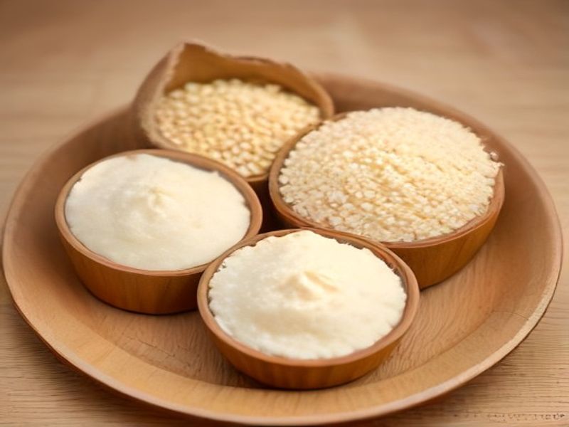 Bowls of fortified maize porridge and grain