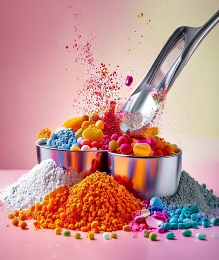 Colourful vitamin, mineral and flavour premix powders