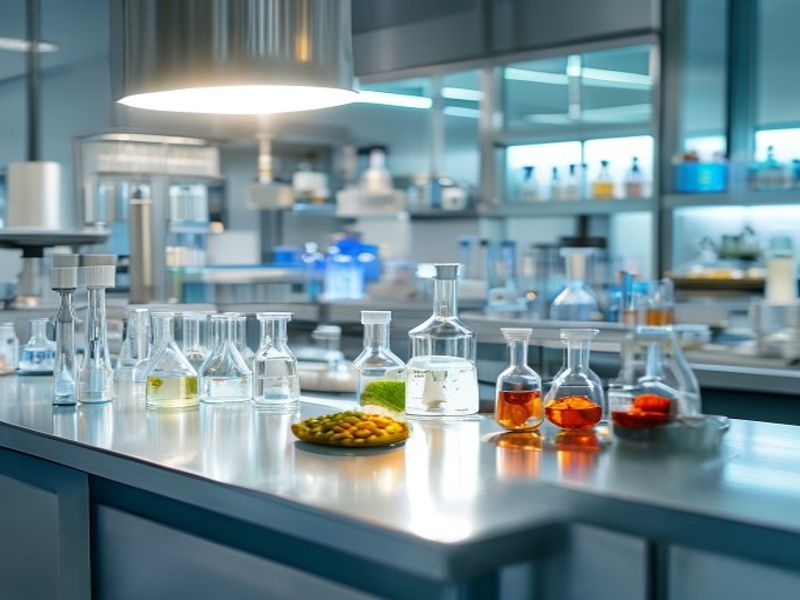 Clean food science laboratory with instruments and sample vials