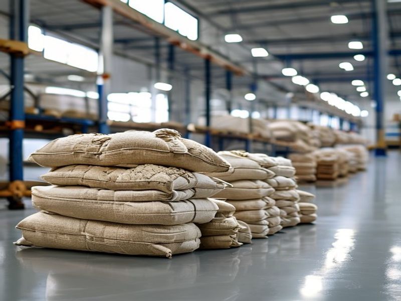 Raw food ingredients in a clean warehouse